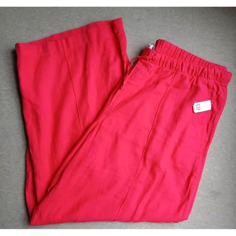 Gap Pants XL Pull On Wide Leg Linen Raspberry Easy Pockets Comfort Stretch